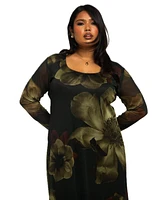 Fashion-szn Curve Plus Long Sleeve Floral Print Midaxi Dress
