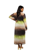 Fashion-szn Curve Plus Long Sleeve Ombre Print Midi Dress