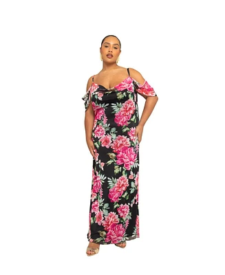 Fashion-szn Curve Plus Elegant Short Sleeve Floral Maxi Dress