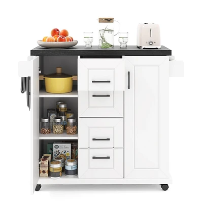 Rolling Kitchen Island Cart on Wheels with Storage Cabinets