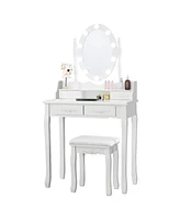 Makeup Dressing Table with Touch Switch Lighted Mirror and Cushioned Stool