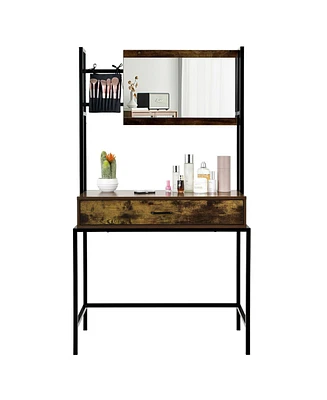 Industrial Vanity Table with 3-Position Adjustable Mirror