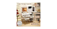 Modern Makeup Vanity Desk with Mirror and Lights and Stool Set