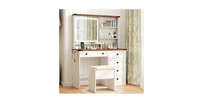 Farmhouse Vanity Set with Mirror and 3-Color Lighting