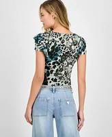 Guess Women's Verdiana Ruffle-Trim Mesh Top