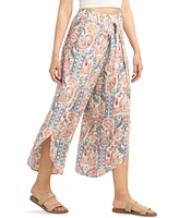 Bcx Juniors' Printed Wrap Dolphin-Hem Pants