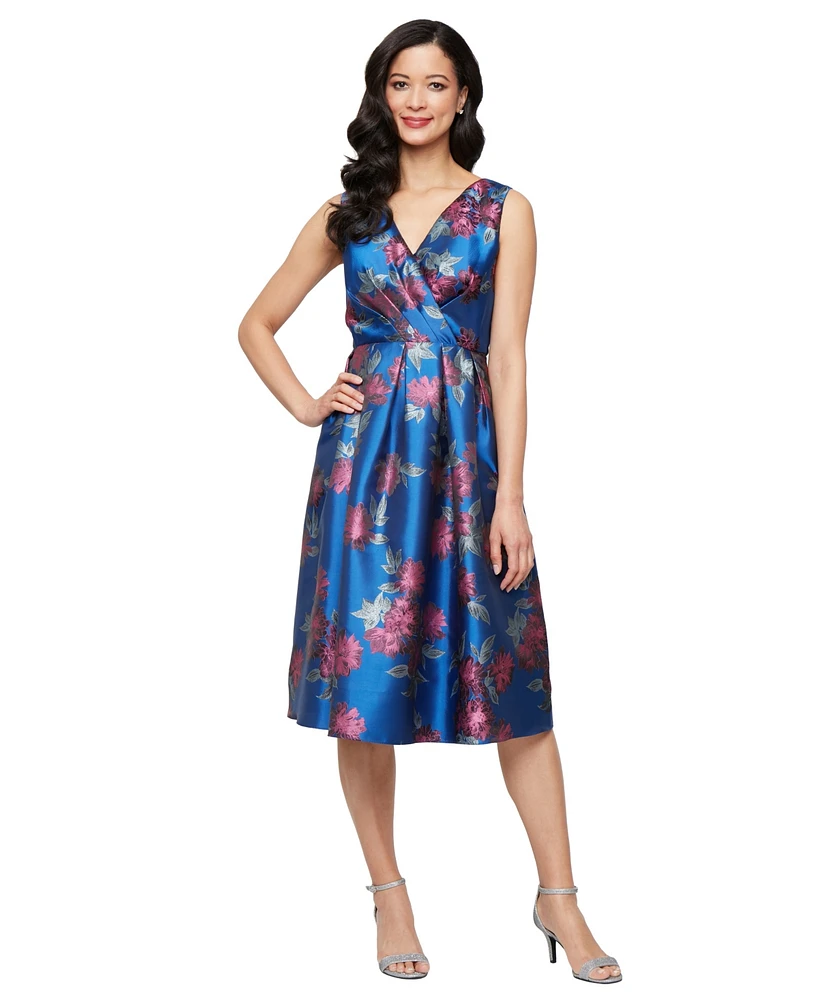 Sl Fashions Petite Metallic Jacquard A-Line Dress