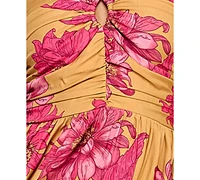 Katia Rae Juniors' Satin Printed Halter Maxi Dress