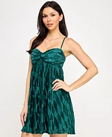 Seni & Cade Juniors' Printed Pleated Mesh A-Line Dress