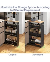 4-Tier Rolling Storage Cart Slim Kitchen Cart on Wheels with Open Shelves and Handle