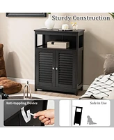 Wood Freestanding Bathroom Storage Cabinet with Double Shutter Door