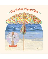 LAGarden Our Beach Portable Umbrella for Sand Beech Wood Pole Carry Bag with Printed Orange Grapefruit Cute Garden Parasol