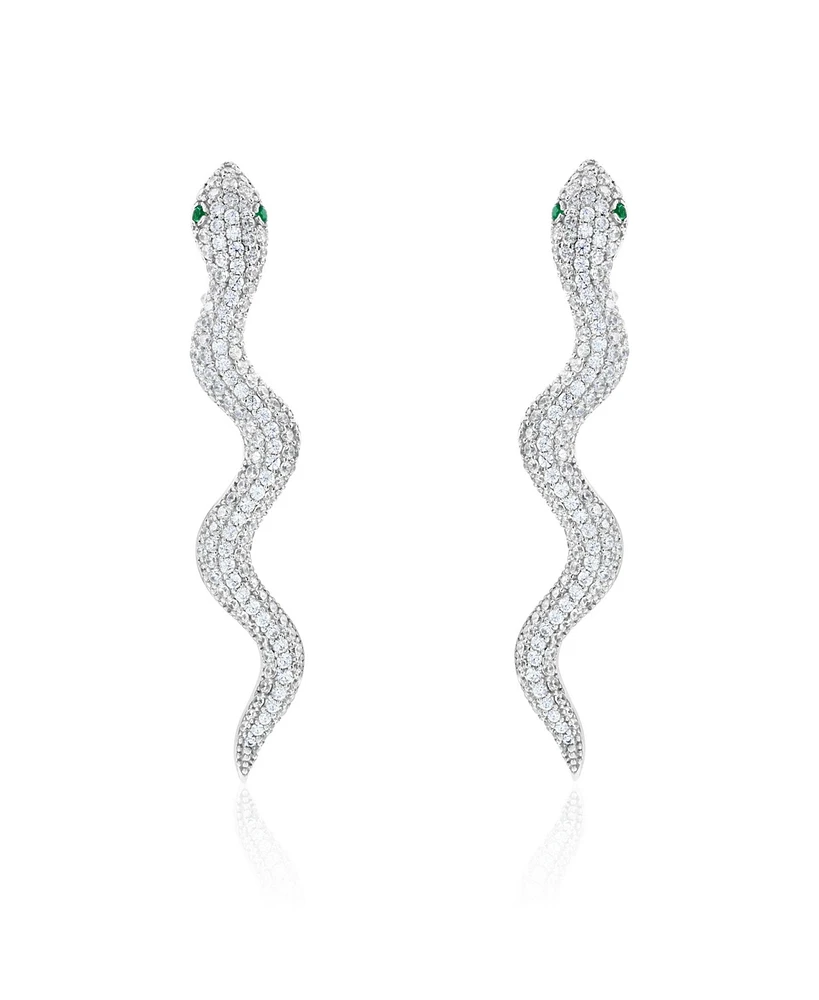 Suzy Levian Sterling Silver Cubic Zirconia Wild Snake Earrings