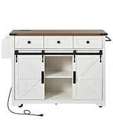 Farmhouse Kitchen Island with Drop Leaf & Wheels