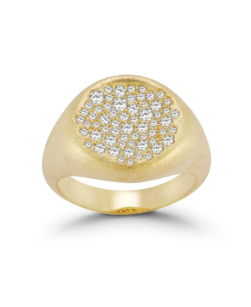 Rachel Zoe 14K Gold Plated Sterling Silver Pave Satin Signet Ring