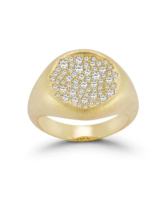 Rachel Zoe 14K Gold Plated Sterling Silver Pave Satin Signet Ring