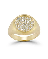 Rachel Zoe 14K Gold Plated Sterling Silver Pave Satin Signet Ring