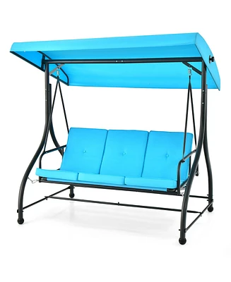 Gymax 3-Seat Outdoor Converting Patio Swing Glider Adjustable Canopy Porch