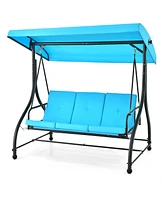Gymax 3-Seat Outdoor Converting Patio Swing Glider Adjustable Canopy Porch