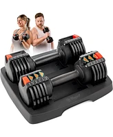 Lifepro Adjustable Dumbbell Set with Rack – 5-in-1 Quick-Change Hand Weights, 15lb, 25lb, or 43lb – Compact Adjustable Dumbbells for Men