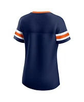 Fanatics Women's Navy Denver Broncos Iconic Bling Athena Lace-Up V-Neck T-Shirt