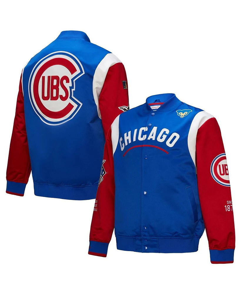 Mitchell & Ness Men's Royal/Red Chicago Cubs Cooperstown Collection Team Origins Satin Full-Snap Jacket