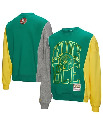 Mitchell & Ness Men's and Women's Kelly Green Boston Celtics Hardwood Classics Split 3 Pullover Sweatshirt