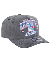 New Era Men's Charcoal New York Rangers Throwback Washed A-Frame Pre-Curved 9FIFTY Snapback Hat