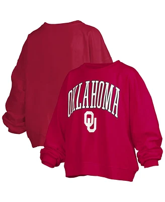 Pressbox Women's Crimson Oklahoma Sooners Janise Arch Over Logo Waist Length Oversized Pullover Sweatshirt