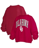 Pressbox Women's Crimson Oklahoma Sooners Janise Arch Over Logo Waist Length Oversized Pullover Sweatshirt