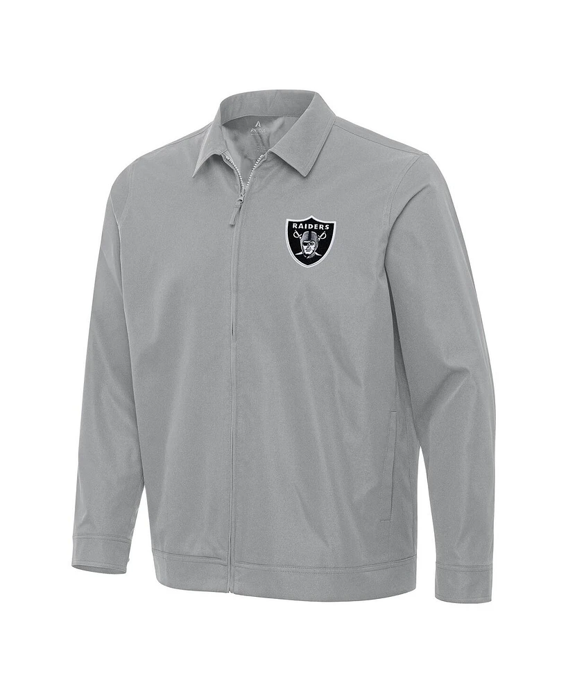 Antigua Men's Gray Las Vegas Raiders Pivot Full-Zip Jacket