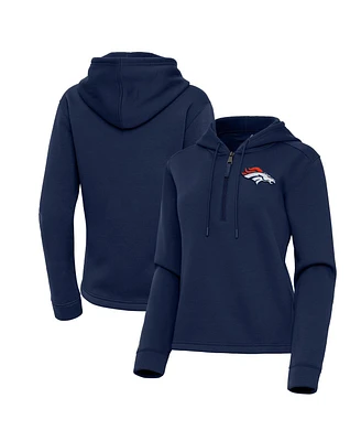 Antigua Women's Navy Denver Broncos Contemporary Quarter-Zip Hoodie