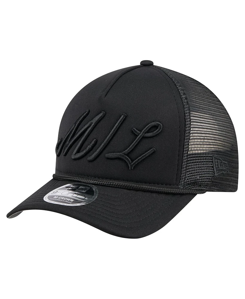 New Era Men's Black Milwaukee Brewers City Initial 9FORTY A-Frame M-Crown Adjustable Trucker Hat