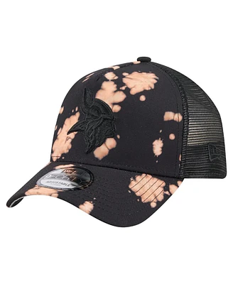 New Era Men's Black Minnesota Vikings Bleached A-Frame 9FORTY Trucker Adjustable Hat