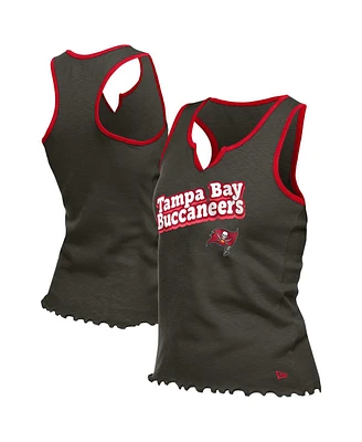 New Era Women's Pewter Tampa Bay Buccaneers Lettuce Hem Notch Neck Tri-Blend Tank Top