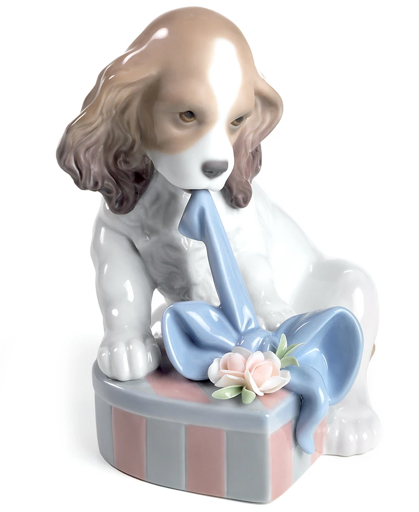 Lladro Collectible Figurine, Can't Wait! Puppy with Gift