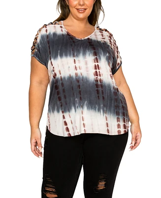 Coin 1804 Plus Tie Dye Lattice Sleeve Dolman T-Shirt