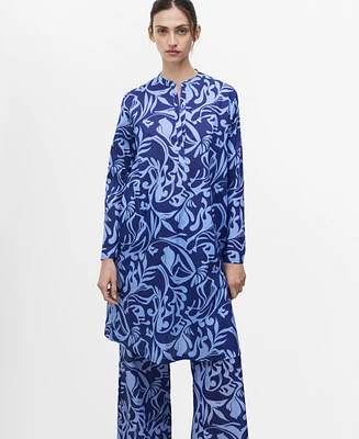 Mango Women's Cotton Two-Tone Printed Tunic Pajama Top