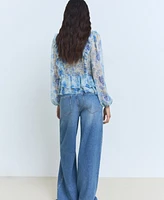 Mango Women's Floral Ruffled Blouse
