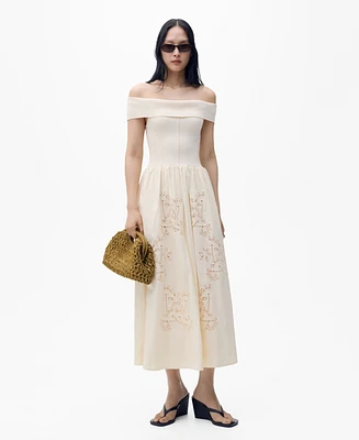 Mango Women's Embroidered Details Combined Dress
