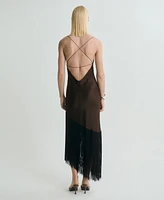 Mango Women's Fringes Detail Asymmetrical Satin Dress