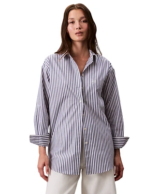 Calvin Klein Jeans Women's Striped Cotton Poplin Button-Down Shirt