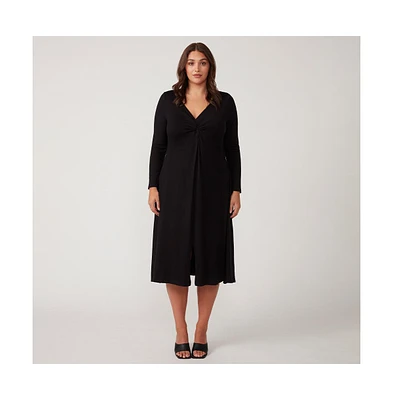 Estelle Eclipse Black Long Sleeve V-Neck Midi Dress