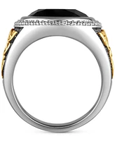 Men's Onyx & Diamond (3/8 ct. t.w.) Halo Ring in Sterling Silver & 14k Gold-Plate
