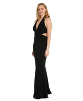 Morgan & Company Juniors' Plunging Cutout-Side Halter Gown