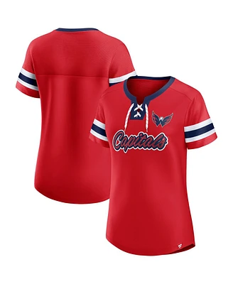 Fanatics Women's Red Washington Capitals Iconic Athena Lace-Up T-Shirt