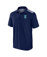 Fanatics Men's Navy Seattle Kraken Iconic Brushed Blocked Polo Shirt