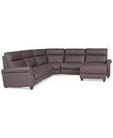 Thandler 5-Pc. Leather Chaise Sectional with 2 Power Recliners, Exclusively at Macy's