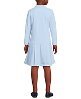 Lands' End School Uniform Girls Long Sleeve Mesh Pleated Polo Dress