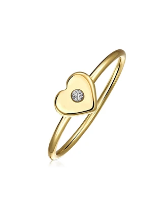 Bling Jewelry Minimalist Cz Flat Love Heart Flower Circle Star Cubic Zirconia Accent Midi Knuckle Stackable Ring Gold Plated Sterling Silver 1MM Band